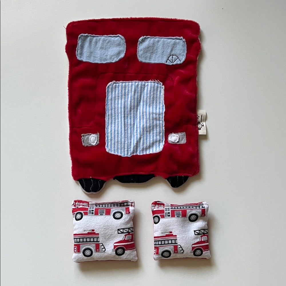 Baby Red Fire Truck Kids Minky and Rice Bag Set